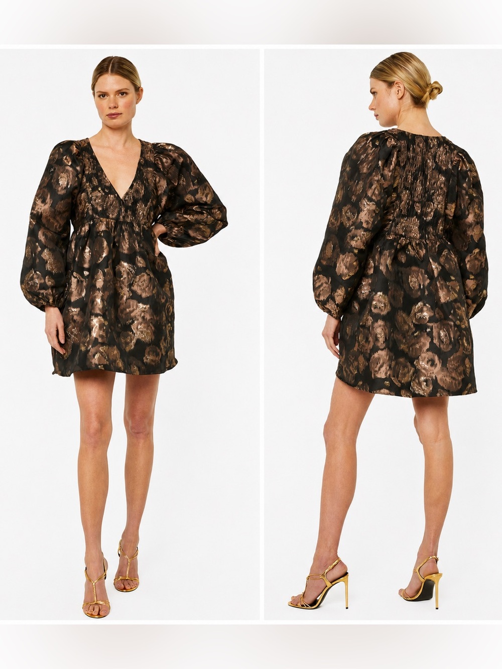 MISA Los Angeles Edie Metallic Rose Gold Jacquard Mini Dress Small